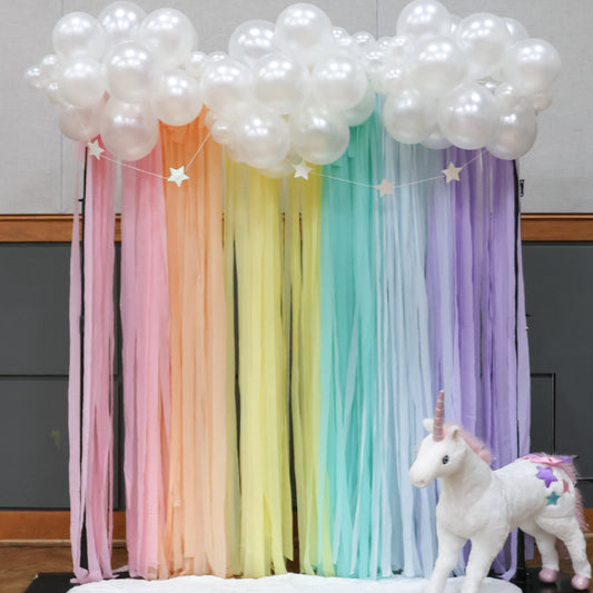 Clouds and Rainbow Streamers Backdrop